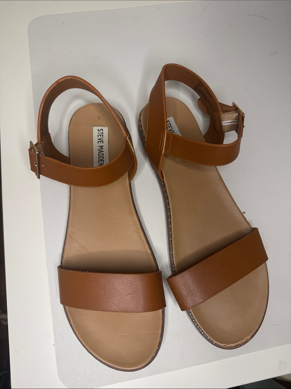 Steve Madden Brown Leather Ankle-Strap Sandals